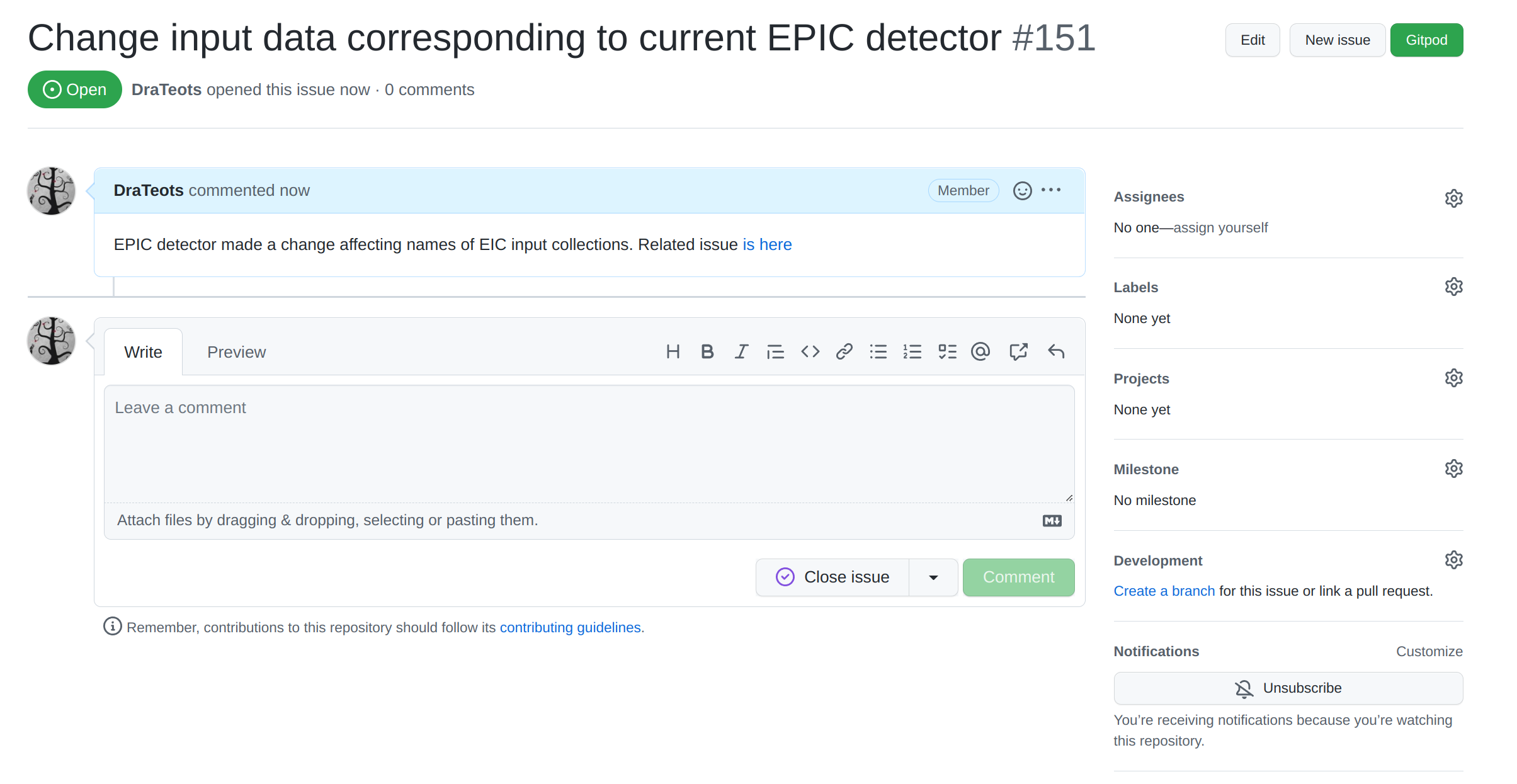 Creating a branch from a GitHub issue, step 1